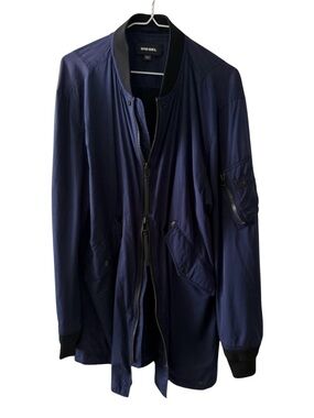 DIESEL Men’s XL Navy Blue Utility Jacket Zip Up Lightweight Mid Length Pockets